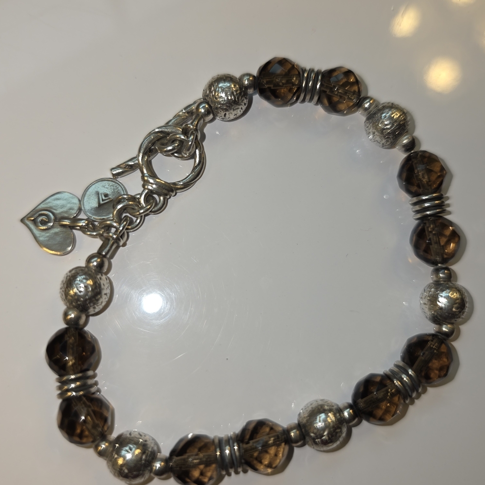 Chic Silver and Brown Beaded Bracelet